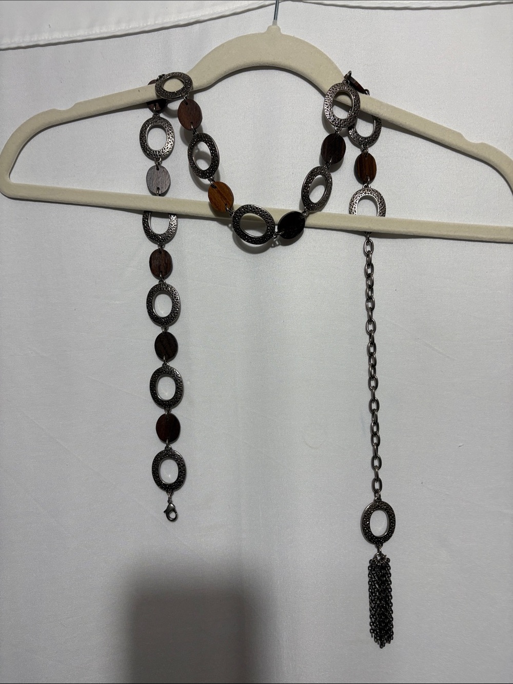 Women’s Brown and Gunmetal Chain Link Belt with Tasseled Drop